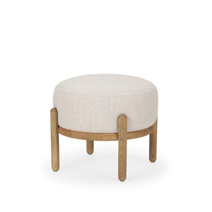 Mercana Gwynn Contemporary Fabric Pouf with Warm Wood Base for Stylish Living Room and Versatile Use 70571