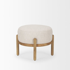 Mercana Gwynn Contemporary Fabric Pouf with Warm Wood Base for Stylish Living Room and Versatile Use 70571