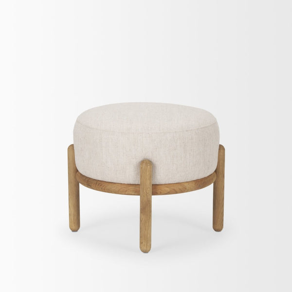 Mercana Gwynn Contemporary Fabric Pouf with Warm Wood Base for Stylish Living Room and Versatile Use 70571