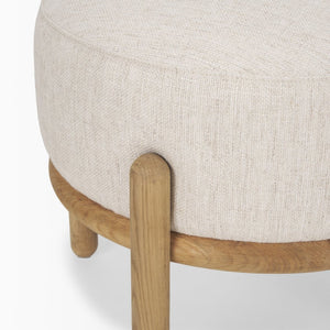 Mercana Gwynn Contemporary Fabric Pouf with Warm Wood Base for Stylish Living Room and Versatile Use 70571