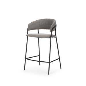 Mercana Carolyn Bar Stool – Chic Comfort with Padded Seat and Matte Black Metal Frame for Modern Spaces Gray Fabric | Counter 70463