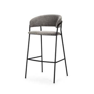Mercana Carolyn Bar Stool – Chic Comfort with Padded Seat and Matte Black Metal Frame for Modern Spaces Gray Fabric | Bar Stool 70464