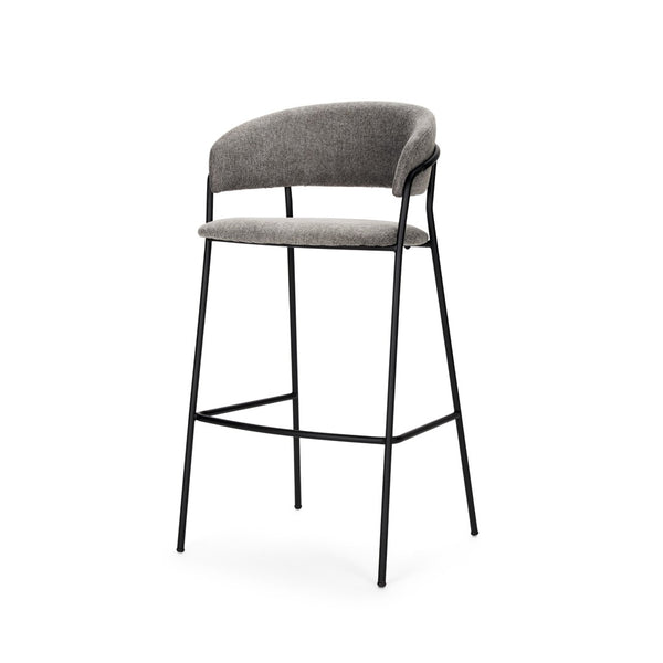 Mercana Carolyn Bar Stool – Chic Comfort with Padded Seat and Matte Black Metal Frame for Modern Spaces Gray Fabric | Bar Stool 70464