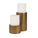 Gage Antiqued Gold Honeycomb Textured Metal Candle Holder (Set of 2)