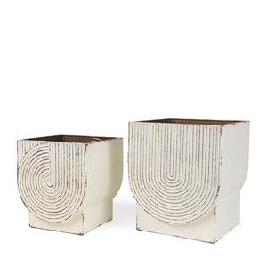 Mercana Medina Decorative Metal Planters Set of 2 in Off-White and Gold for Indoor or Outdoor Spaces Off White | Metal 70547