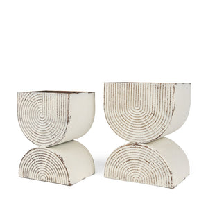 Mercana Medina Decorative Metal Planters Set of 2 in Off-White and Gold for Indoor or Outdoor Spaces Off White | 2 Tier 70551
