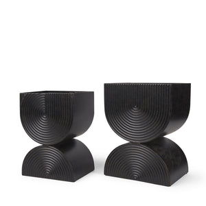 Mercana Medina Decorative Metal Planters Set of 2 in Off-White and Gold for Indoor or Outdoor Spaces Matte Black | 2 Tier 70552