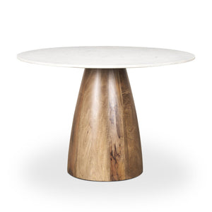 Mercana Allyson Round Dining Table with Unique Marble Top and Solid Wood Pedestal for Elegant Spaces 42" Banswara White Marble Top | Brown Wood Base 70563-AB