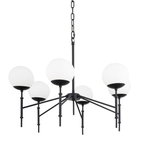 Mercana Edie Modern Minimalist Chandelier with Frosted Glass Globes – Elegant Lighting for Any Space Matte Black | 6 Light 70453