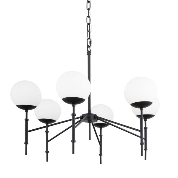 Mercana Edie Modern Minimalist Chandelier with Frosted Glass Globes – Elegant Lighting for Any Space Matte Black | 6 Light 70453