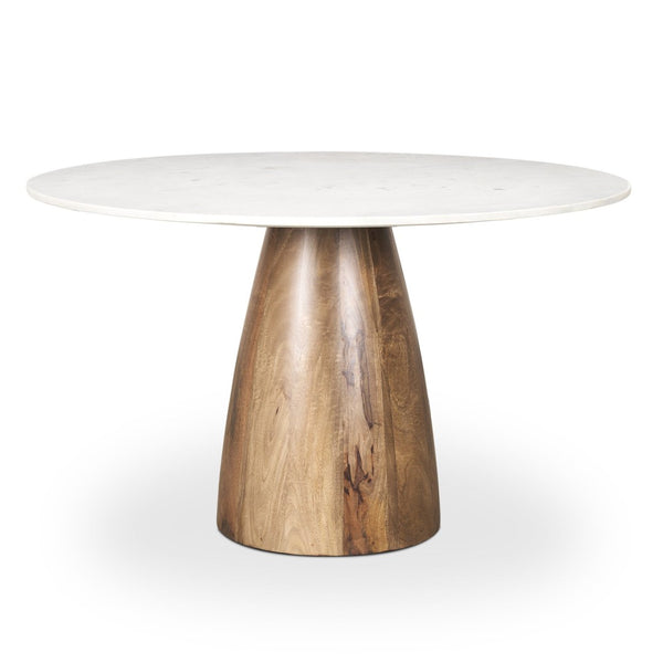 Mercana Allyson Round Dining Table with Elegant White Marble Top & Warm Wood Pedestal for Timeless Style 70565-AB