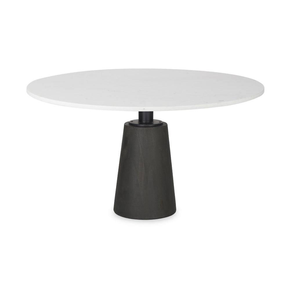Mercana Maxwell Dining Table - Elegant Round White Marble Top with Sleek Black Pedestal Base for Modern Homes 70781-AB
