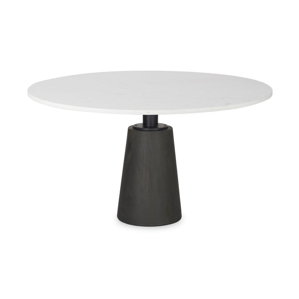 Mercana Maxwell Dining Table - Elegant Round White Marble Top with Sleek Black Pedestal Base for Modern Homes 70781-AB