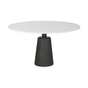 Maxwell 48L x 48W x 30H Round White Marble Top with Black Metal and Wood Pedestal Base Dining Table 70781-AB Mercana