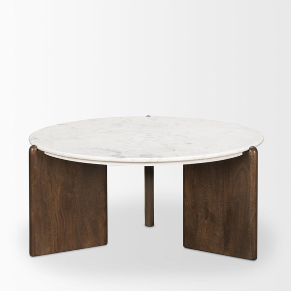 Mercana Rumer Coffee Table – Timeless Elegance with Luxurious Marble Top and Unique Mango Wood Base Design 70561-AB
