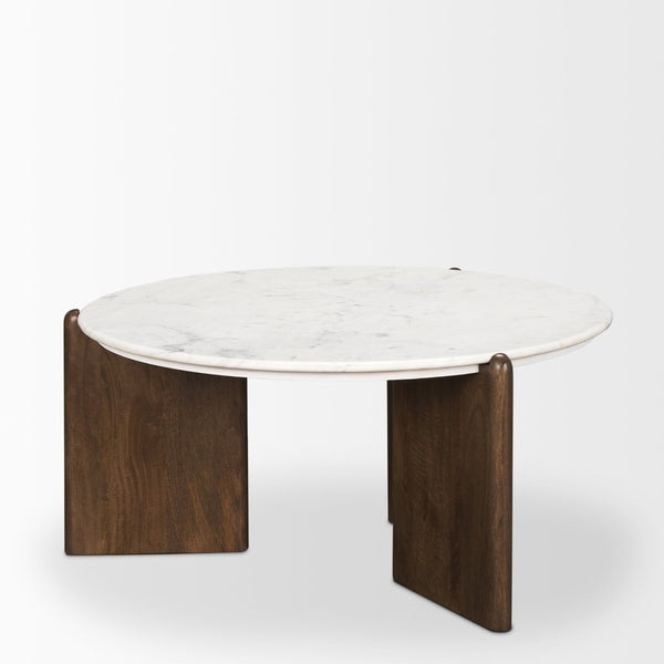 Mercana Rumer Coffee Table – Timeless Elegance with Luxurious Marble Top and Unique Mango Wood Base Design 70561-AB