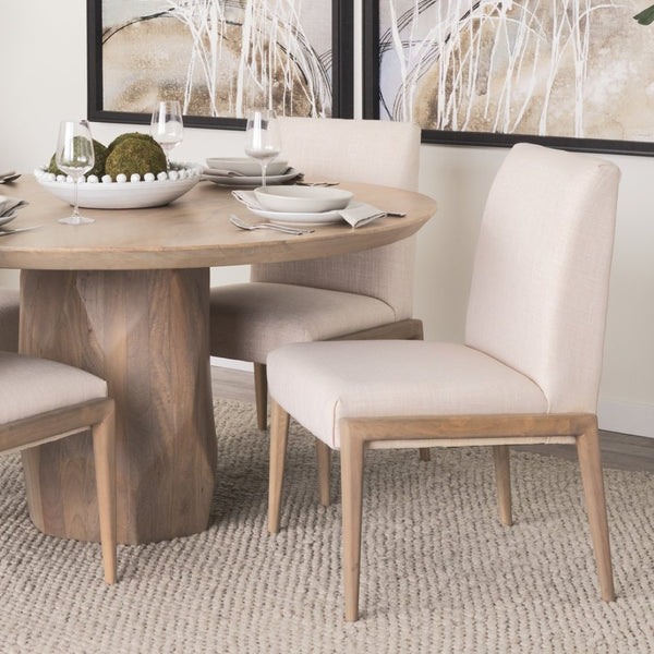 Mercana Palisades Armless Dining Chair - Elegant Upholstered Comfort with Solid Wood Frame for Stylish Dining Cream Fabric | Light Brown Wood 69823