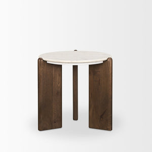 Mercana Rumer Elegant Round Side Table with Unique Marble Top and Sleek Mango Wood Legs for Modern Decor 70562