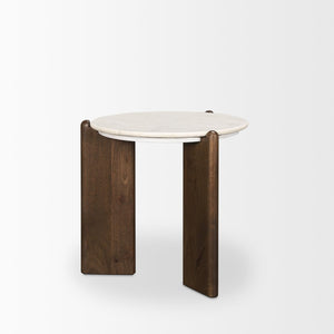 Mercana Rumer Elegant Round Side Table with Unique Marble Top and Sleek Mango Wood Legs for Modern Decor 70562