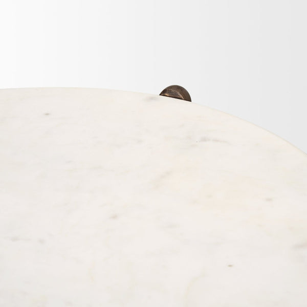 Mercana Rumer Elegant Round Side Table with Unique Marble Top and Sleek Mango Wood Legs for Modern Decor 70562