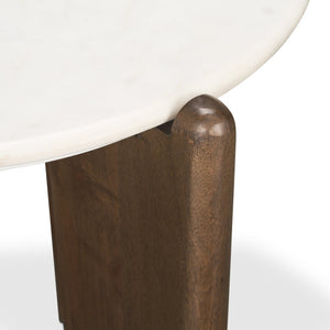 Mercana Rumer Elegant Round Side Table with Unique Marble Top and Sleek Mango Wood Legs for Modern Decor 70562