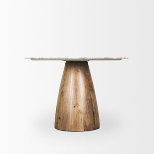 Mercana Allyson Round Dining Table with Unique Marble Top and Solid Wood Pedestal for Elegant Spaces 42" Savar Pink Marble Top | Brown Wood Base 70564-AB