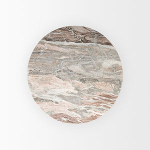 Mercana Allyson Round Dining Table with Unique Marble Top and Solid Wood Pedestal for Elegant Spaces 42" Savar Pink Marble Top | Brown Wood Base 70564-AB