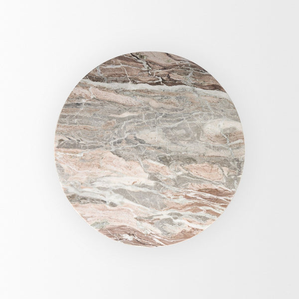 Mercana Allyson Round Dining Table with Unique Marble Top and Solid Wood Pedestal for Elegant Spaces 42" Savar Pink Marble Top | Brown Wood Base 70564-AB