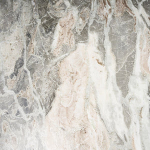 Mercana Allyson Round Dining Table with Unique Marble Top and Solid Wood Pedestal for Elegant Spaces 42" Savar Pink Marble Top | Brown Wood Base 70564-AB