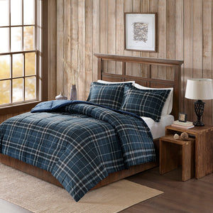 JLA Home Woolrich - CozySpun Navy Plaid Down Alternative Comforter Mini Set — Hypoallergenic, OEKO-TEX, Flannel Soft Warmth WR10-2482