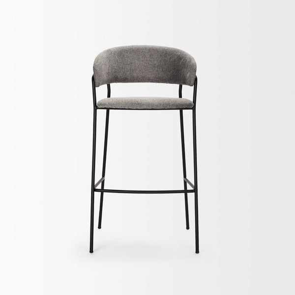 Mercana Carolyn Bar Stool – Chic Comfort with Padded Seat and Matte Black Metal Frame for Modern Spaces Gray Fabric | Bar Stool 70464
