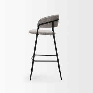 Mercana Carolyn Bar Stool – Chic Comfort with Padded Seat and Matte Black Metal Frame for Modern Spaces Gray Fabric | Bar Stool 70464