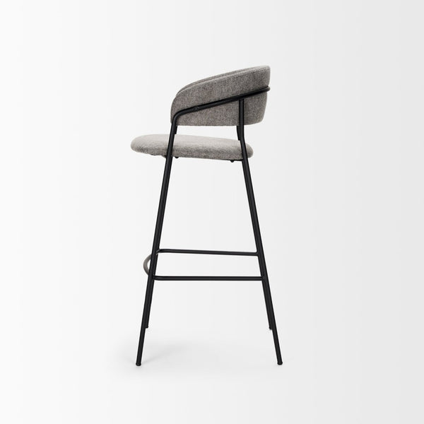 Mercana Carolyn Bar Stool – Chic Comfort with Padded Seat and Matte Black Metal Frame for Modern Spaces Gray Fabric | Bar Stool 70464