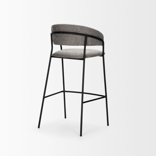 Mercana Carolyn Bar Stool – Chic Comfort with Padded Seat and Matte Black Metal Frame for Modern Spaces Gray Fabric | Bar Stool 70464