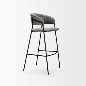 Mercana Carolyn Bar Stool – Chic Comfort with Padded Seat and Matte Black Metal Frame for Modern Spaces Gray Fabric | Bar Stool 70464