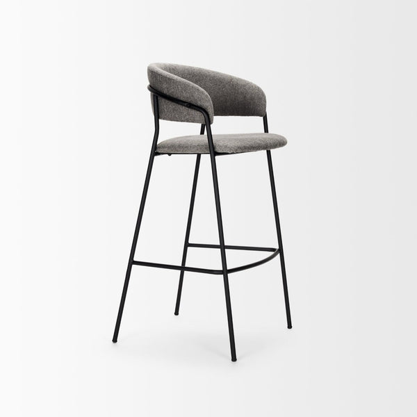 Mercana Carolyn Bar Stool – Chic Comfort with Padded Seat and Matte Black Metal Frame for Modern Spaces Gray Fabric | Bar Stool 70464