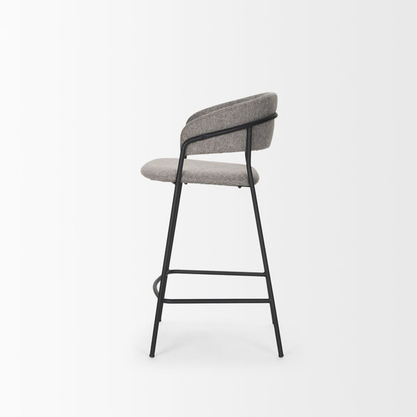 Mercana Carolyn Bar Stool – Chic Comfort with Padded Seat and Matte Black Metal Frame for Modern Spaces Gray Fabric | Counter 70463