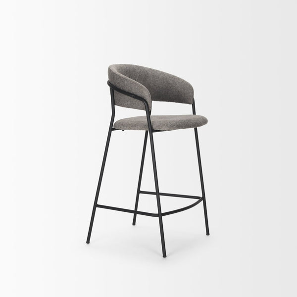 Mercana Carolyn Bar Stool – Chic Comfort with Padded Seat and Matte Black Metal Frame for Modern Spaces Gray Fabric | Counter 70463