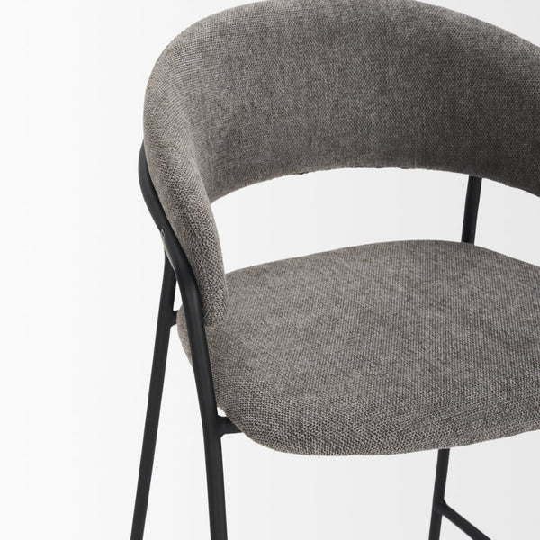 Mercana Carolyn Bar Stool – Chic Comfort with Padded Seat and Matte Black Metal Frame for Modern Spaces Gray Fabric | Counter 70463