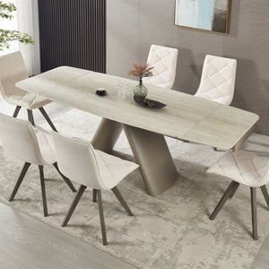 English Elm 1+6 Sintered Stone Extendable Dining Table Seats Six with Steel Base Modern W5630S00008
