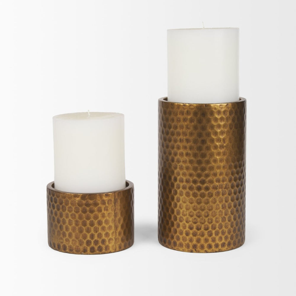 Mercana Gage Honeycomb Textured Metal Candle Holders Set of 2 for Elegant Home Decor and Ambiance 70542