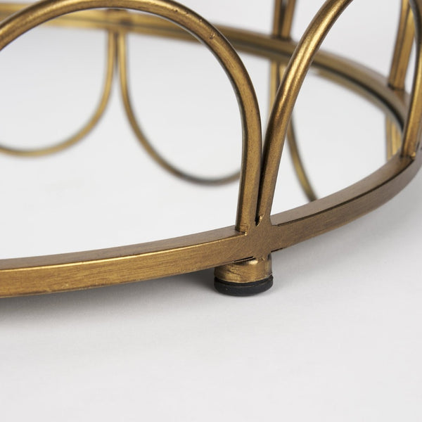 Mercana Lenore Elegant Round Mirrored Tray Set of 2 - Scalloped Design for Chic Tabletop Decor & Organization Gold Metal 70549