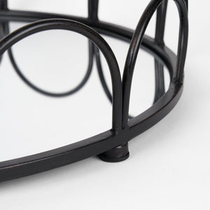 Mercana Lenore Elegant Round Mirrored Tray Set of 2 - Scalloped Design for Chic Tabletop Decor & Organization Black Metals 70550