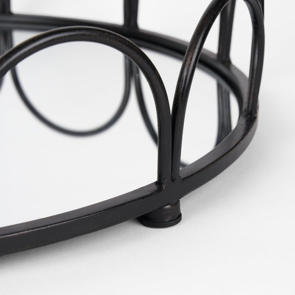 Mercana Lenore Elegant Round Mirrored Tray Set of 2 - Scalloped Design for Chic Tabletop Decor & Organization Black Metals 70550