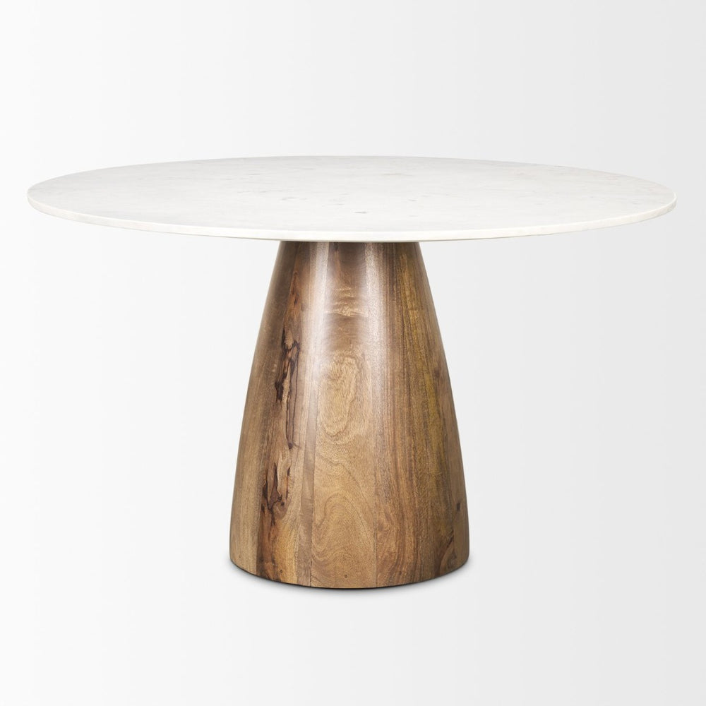Mercana Allyson Round Dining Table with Elegant White Marble Top & Warm Wood Pedestal for Timeless Style 70565-AB