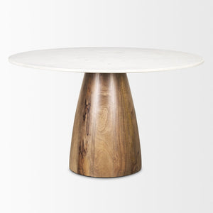 Mercana Allyson Round Dining Table with Elegant White Marble Top & Warm Wood Pedestal for Timeless Style 70565-AB