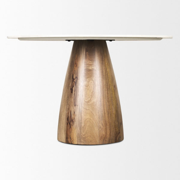 Mercana Allyson Round Dining Table with Elegant White Marble Top & Warm Wood Pedestal for Timeless Style 70565-AB