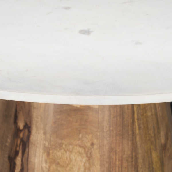 Mercana Allyson Round Dining Table with Elegant White Marble Top & Warm Wood Pedestal for Timeless Style 70565-AB