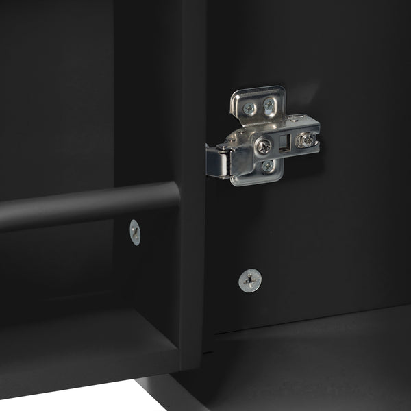 English Elm K&K 47 Inch Kitchen Island with Extendable Dining Table, Rolling Storage Cabinet, Built-In Power Black N707P215327B