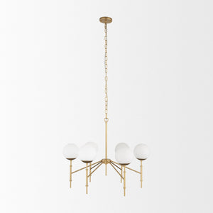 Mercana Edie Modern Minimalist Chandelier with Frosted Glass Globes – Elegant Lighting for Any Space Gold Metal | 6 Light 70452